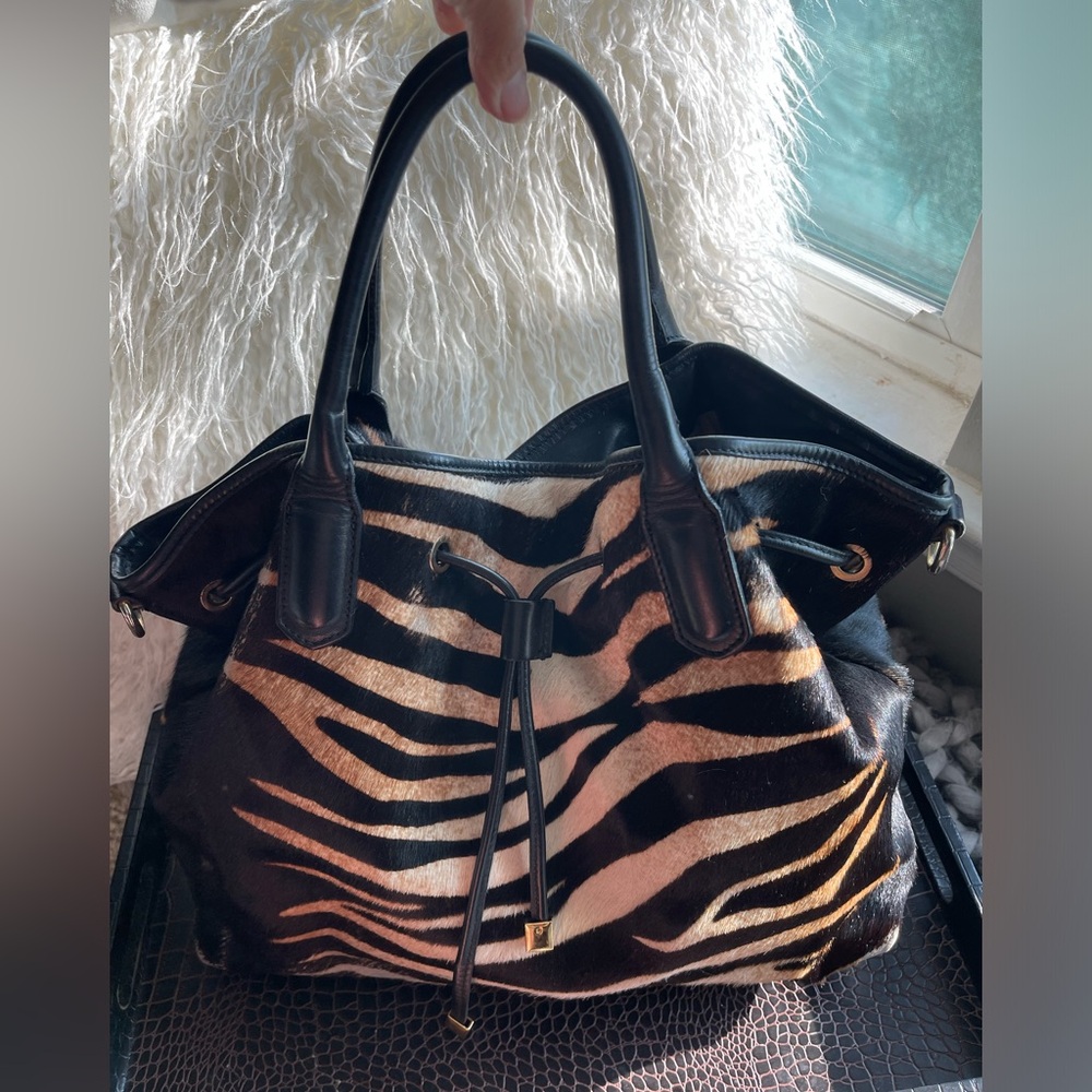CAVALCANTI Italian genuine Leather and calf hair satchel bag
